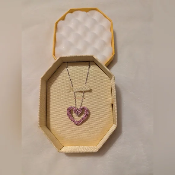 Swarovski Crystal Una Swan Heart Shaped Pendant Pink Rose Rhodium Plated NWT - Picture 5 of 9